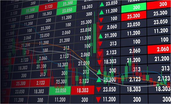 Monitor screen display of charts and numbers on economic stock exchange trading