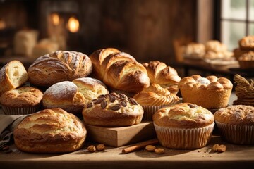 Freshly Baked Assorted Bakery Goods with Rising Smoke in High Resolution