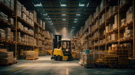 High-tech warehouse as forklifts zip around, ensuring smooth operations