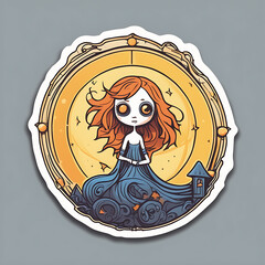 Little horror girl round sticker badge