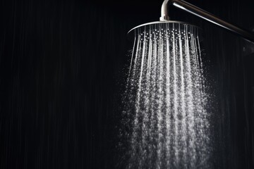 Bathroom shower head with flowing water droplets - obrazy, fototapety, plakaty