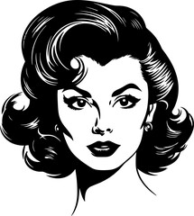 Vintage woman head 60s style, Young woman, Retro comics woman head illustration	