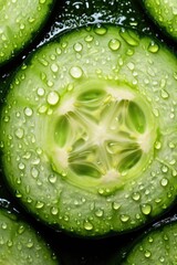 Close up overhead view of cross section cucumber.
