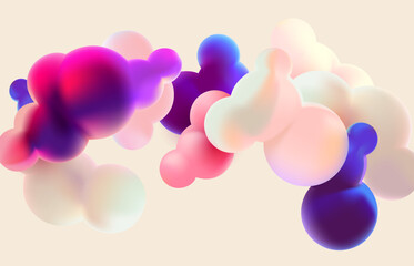 Fluid morphing balls on dark background. Morphing colorful blobs. Abstract vector metaball shapes.