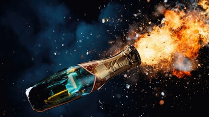 New year party concept with a exploding champagne bottle- generative AI