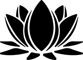 Lotus icon, black and white flower vector logo