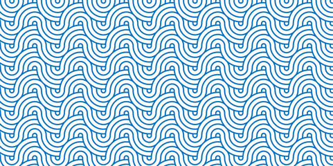 Seamless geometric ocean spiral pattern and abstract circle wave lines. blue seamless tile stripe geomatics overlapping create retro square line backdrop pattern background. Overlapping Pattern.