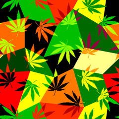 Fototapeta na wymiar Marijuana inspired design. Reggae background with cannabis leaves. Cannabis Seamless Pattern.