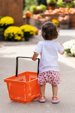 small child / girl with a large shopping basket