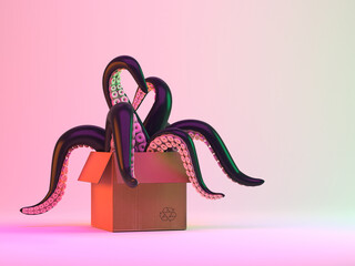Black tentacles in a cardboard box.