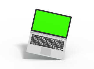 Modern laptop with easely changeable green screen design on the transparent background. 3D Render