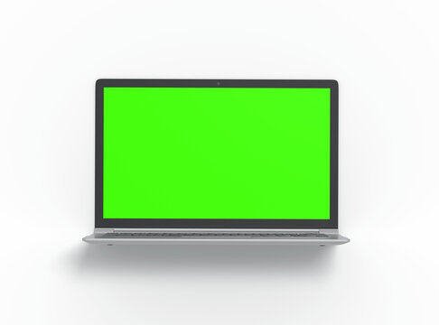Modern laptop with easely changeable green screen design on the transparent background. 3D Render