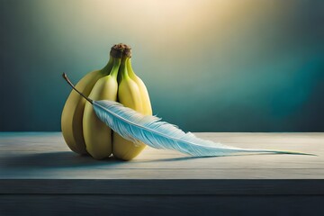 feather and bunch of banana on a table