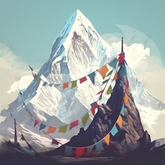 Mount Everest Himalaya mountain graphic illustration in high resolution for print and graphic - obrazy, fototapety, plakaty