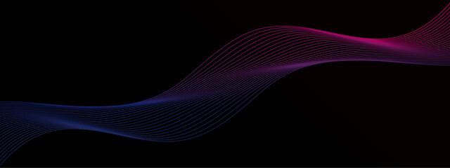 Abstract smooth wave on a white background. Dynamic sound wave. Design element. Vector illustration. Wave with lines created using blend tool. Curved wavy line, smooth stripe.