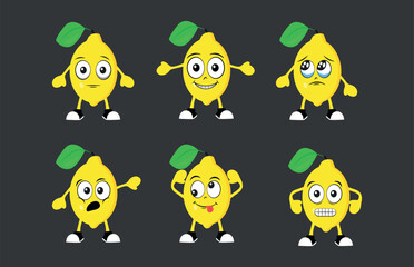 Cartoon lemons set with different emotions