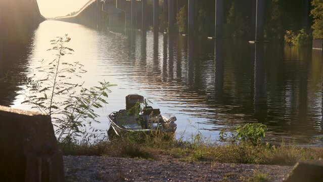 Atchafalaya swamp bridge at sunset in Louisiana.