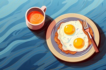 fried eggs and cup of coffee