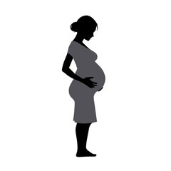 Beautiful pregnant woman silhouette  on white background