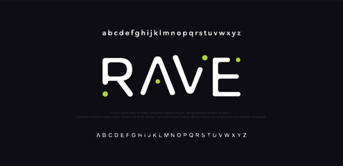 Rave Abstract digital technology logo font alphabet. Minimal modern urban fonts for logo, brand etc. Typography typeface uppercase lowercase and number. vector illustration - obrazy, fototapety, plakaty