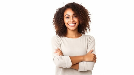 Young african american woman cross arms isolated background and smiling. - obrazy, fototapety, plakaty