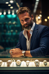 High-end jewelry store owner in a luxury mall - obrazy, fototapety, plakaty