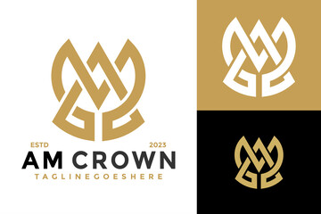 Letter Am or Ma Crown Logo design vector symbol icon illustration - obrazy, fototapety, plakaty