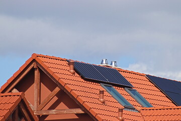 Small solar panels, photovoltaics on terraced houses

