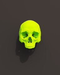Fototapeta premium Green skull human Halloween black background creepy witchcraft horror aesthetic 3d illustration render digital rendering