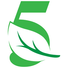 5 Green leaves letter eco alphabet Icon