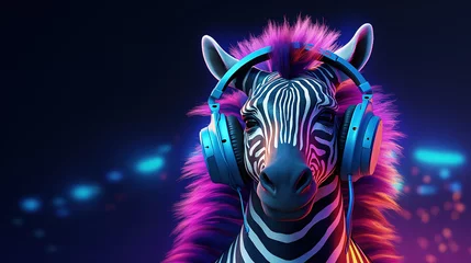 Deurstickers cute 3d modeling of a zebra wearing headphones on a clean background © Marcus