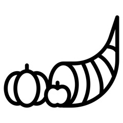 Cornucopia icon in outline style. Vector illustration, suitable for logo, web, graphic design, illustration, sticker, books, etc