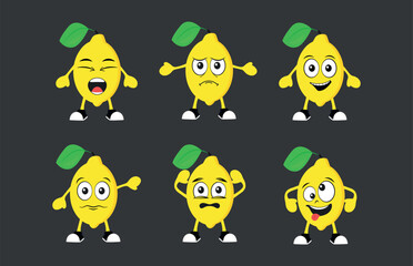 Cartoon lemons set with different emotions