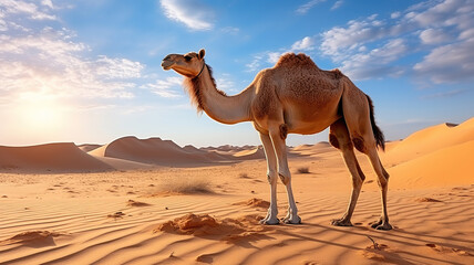 A Camel's Graceful Journey Through the Desert. Generative A