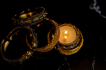 Happy Diwali - Clay Diya lamps lit during Dipavali, Hindu festival of lights celebration.