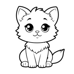 Cat illustration for colouring books. Cute black and white cat with big eyes for colouring. Furry Cat simple vector. Mammal. Animal. Coloring book vector