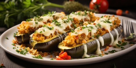 Discover the tantalizing taste of goldenbrown breaded eggplant, lovingly stuffed with a delightful mixture of saut ed vegetables, melted cheese, and fragrant herbs.
