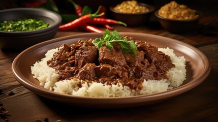 This image of Beef Rendang captures the essence of Indonesian cuisine, with the dish exemplifying the seamless marriage of traditional techniques and bold flavors, inviting you to savor