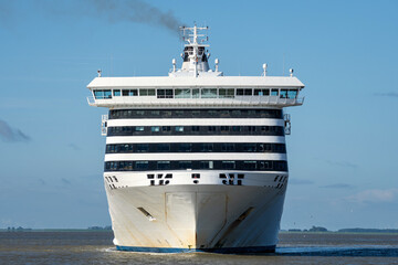 frontal view of a ferry at sea