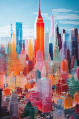 concept art of pastel city made out of colorful plastic building blocks Paris New York inspired for postcard environment activism sci-fi futuristic cities	

