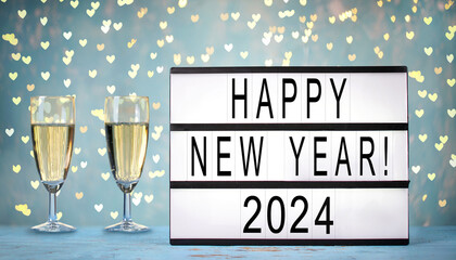happy new year mit Champagner - obrazy, fototapety, plakaty