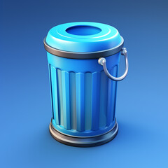 blue trash can 3d icon