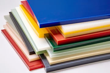 Fotobehang Stack of Colourful acrylic Glass Samples © PaulShlykov