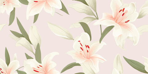 Lily flowers seamless pattern .Floral pattern design illustration for fashion, decoration, fabric, textile. lily pattern on light background