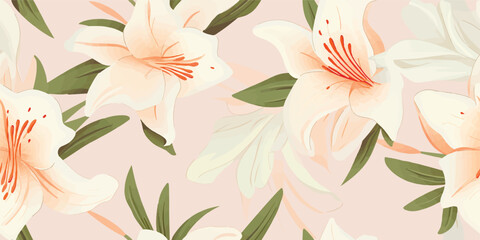 Lily flowers seamless pattern .Floral pattern design illustration for fashion, decoration, fabric, textile. lily pattern on light background