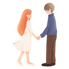 Couple love boyfriend girlfriend valentine's day dating romantic cartoon Illustration without background for cover book or decoration