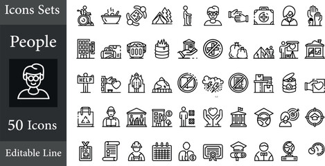 People icon set. Containing group, family, human, team, community, friends, population and senior icons. Solid icon collection.