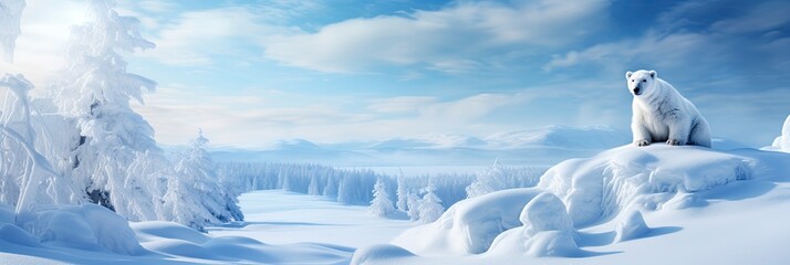 Fototapeta na wymiar Winter atmospheric landscape with frost-covered, Polar Bear, Generative AI