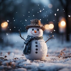 Winter atmospheric landscape with frost-covered, Snowman, Generative AI