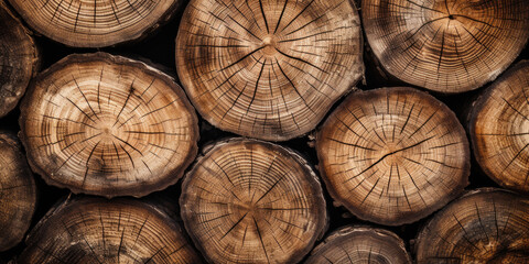 Wooden natural sawn logs as background.
